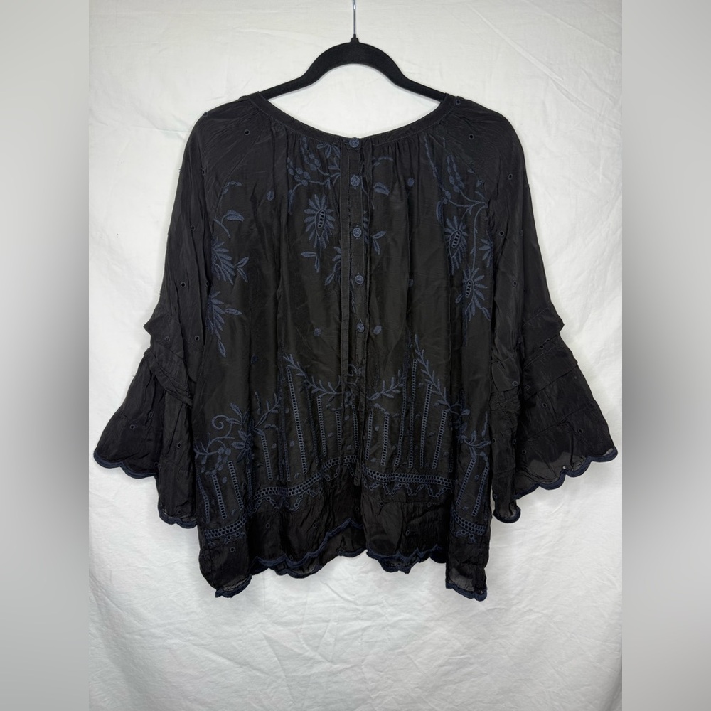 Johnny Was Black and Blue Embroidered Blouse